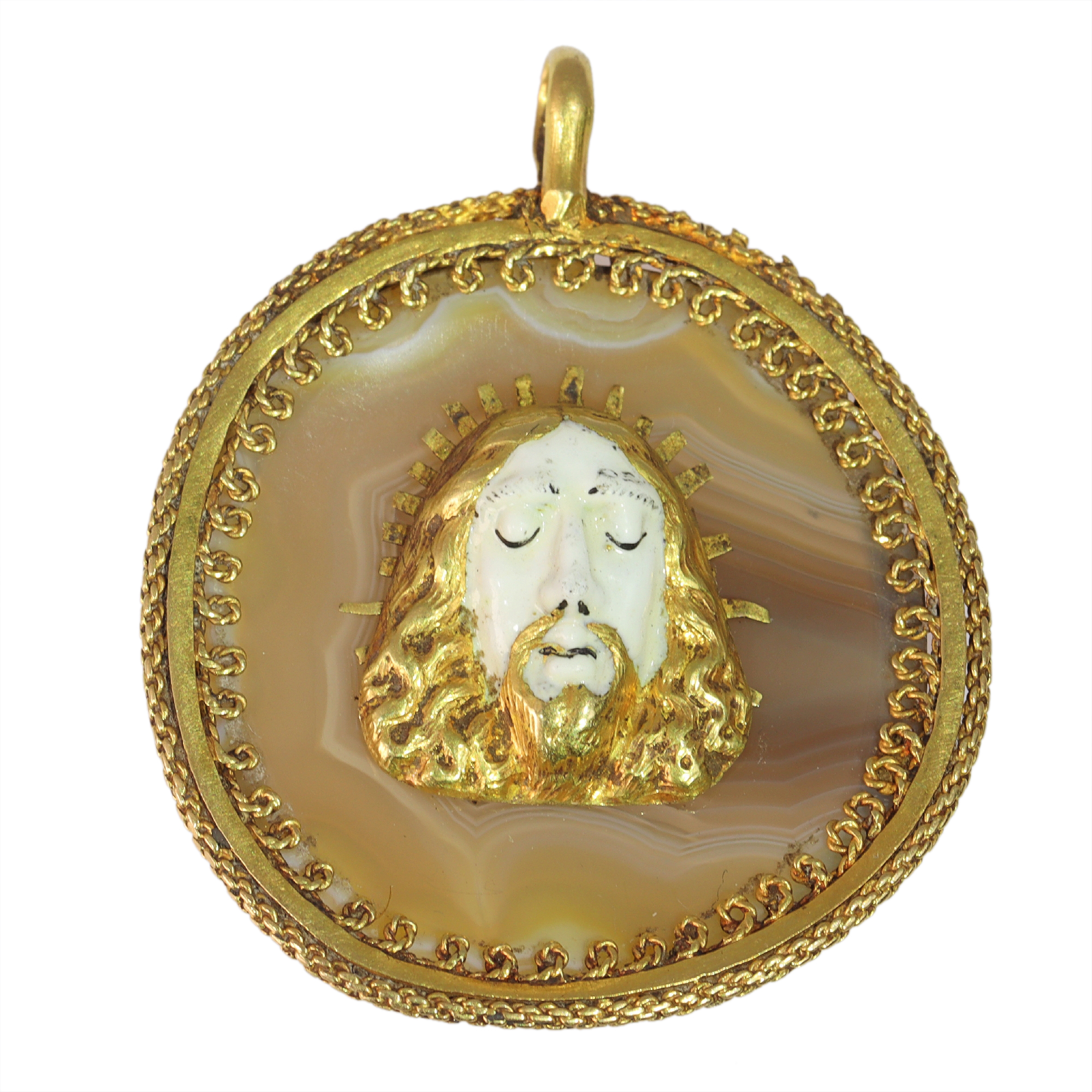 Renaissance Devotional Pendant, ca. 1580  Christ in Enamel on Banded Agate